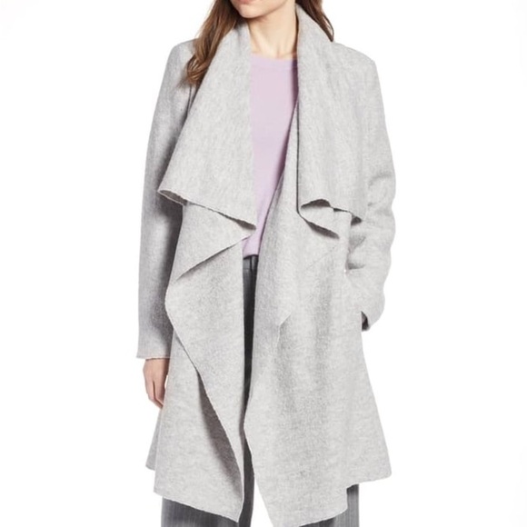 HALOGEN Grey Boiled Wool Blend Draped Fall Winter Open Waterfall Jacket Coat M - Picture 2 of 6